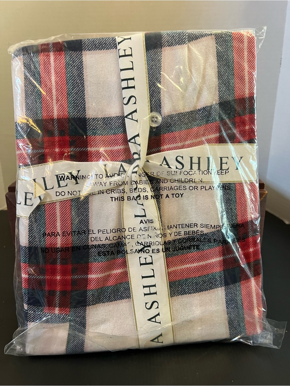 Laura Ashley Red, Navy & White Plaid Button-Up Shirt